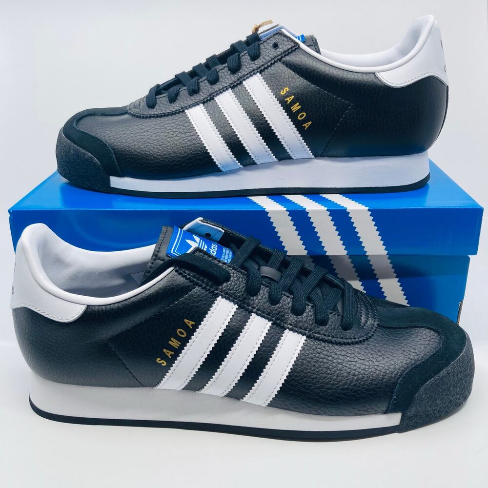 Adidas Samoa Shoes Mens Size 11 Core Black White Gold Leather Sneakers NIB